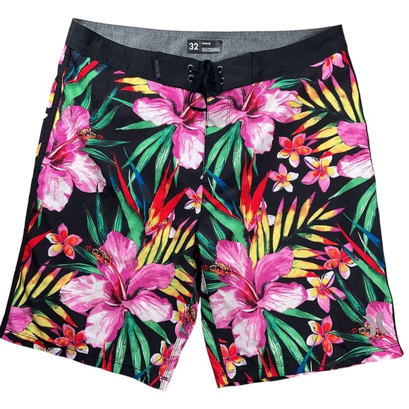 Hurley Other - Hurley Phantom Board Shorts Mens 32 Black Pink Floral Tropical Hibiscus